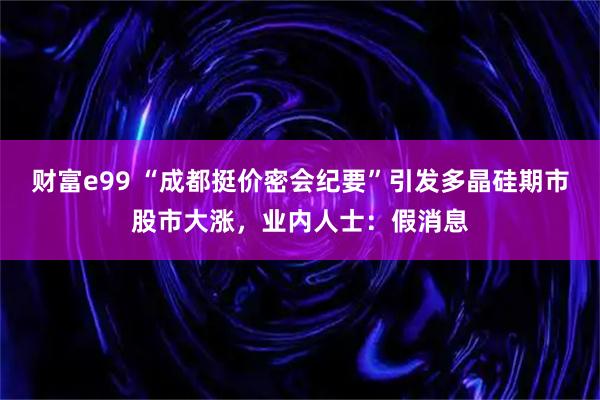 财富e99 “成都挺价密会纪要”引发多晶硅期市股市大涨，业内人士：假消息